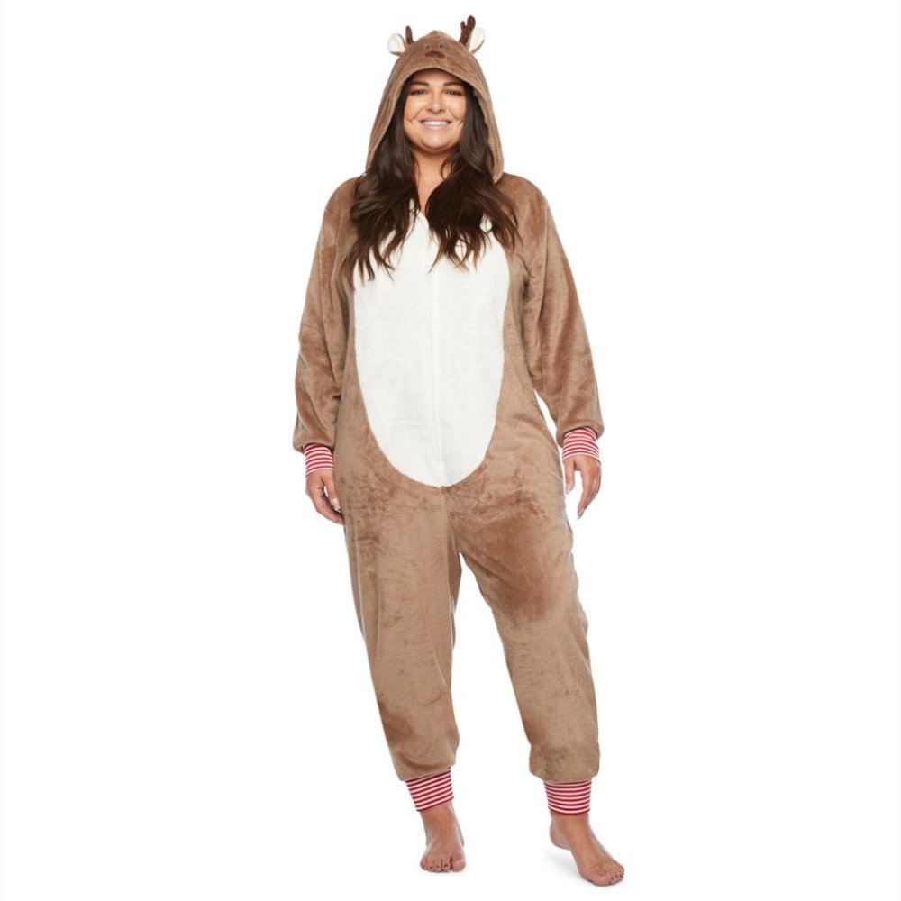 Fuzzy Reindeer Christmas Onesie / Pajamas